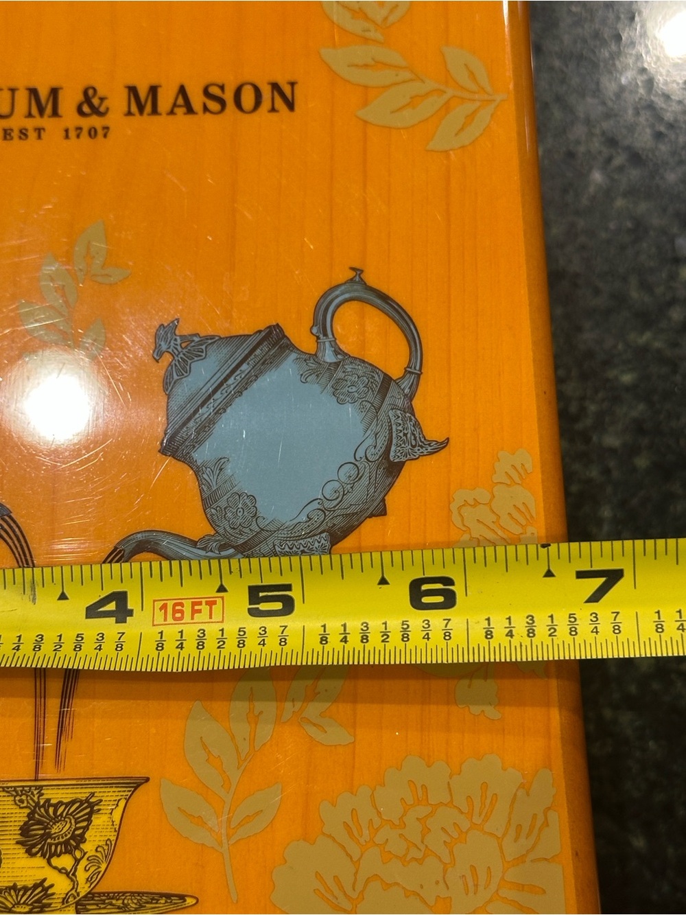 FORTNUM & MASON lacquered wood Tea Gift Box empty chest decor blue teapot cup - Picture 7 of 16